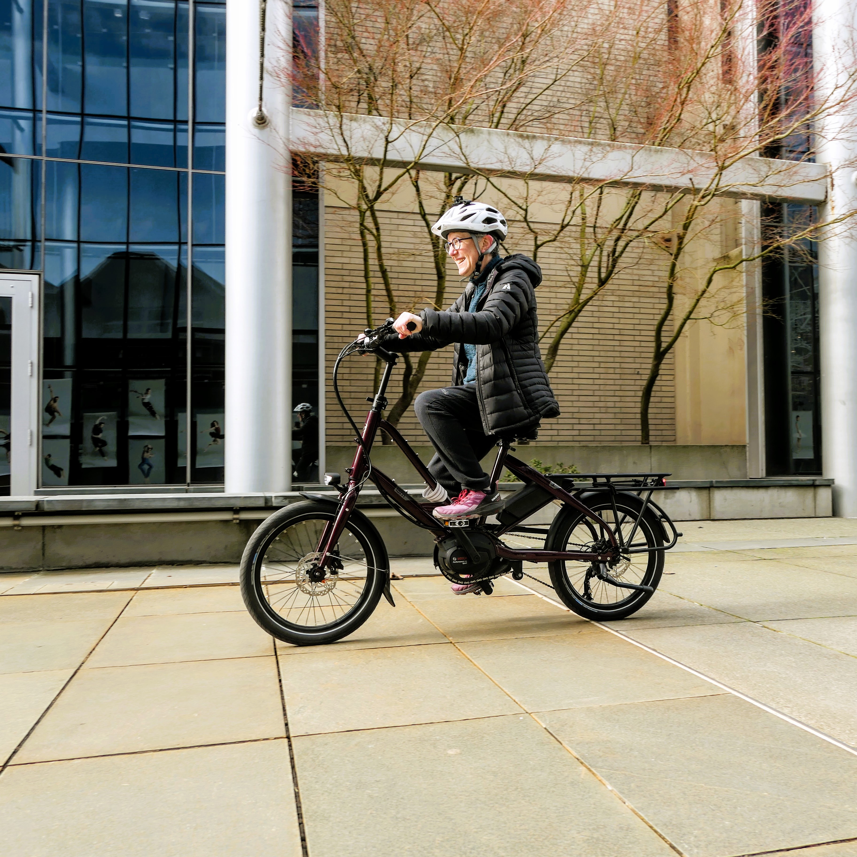Testing an e-bike at Seattle Center